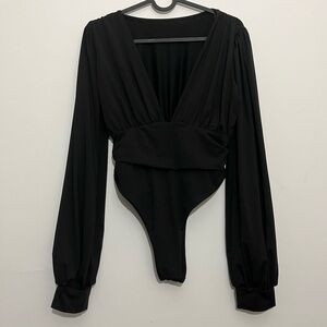 Black Long Sleeve Plunge V-Neck Bodysuit Size L